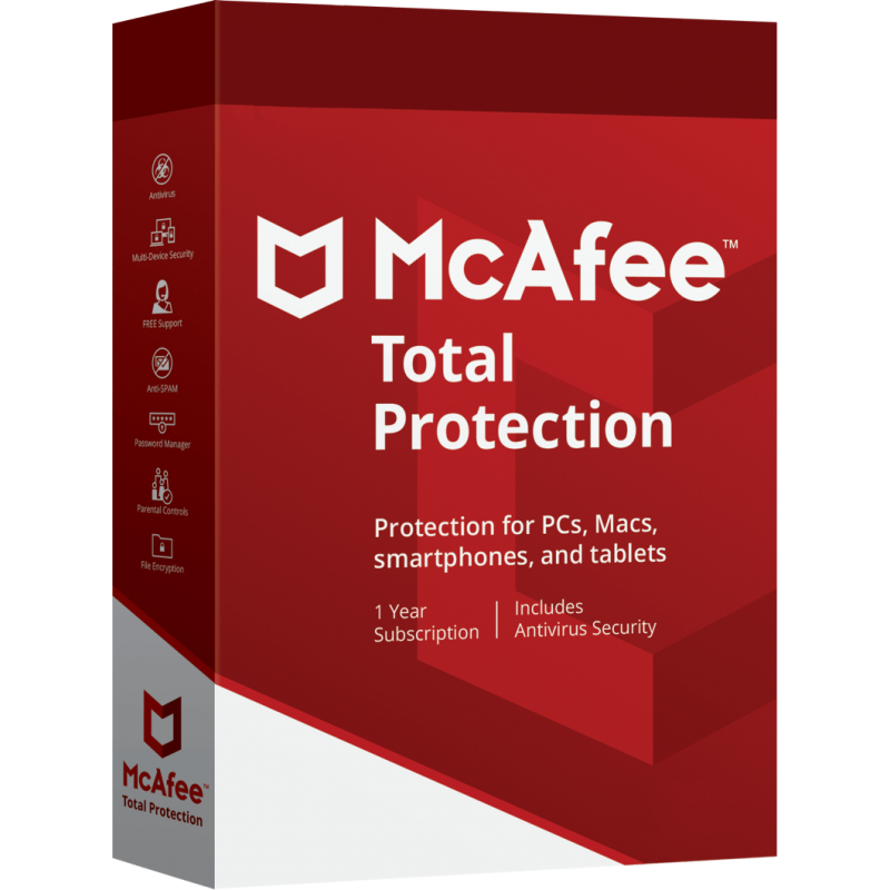 Antivirus McAfee Total Protection 10 Dispositivos por 1 año